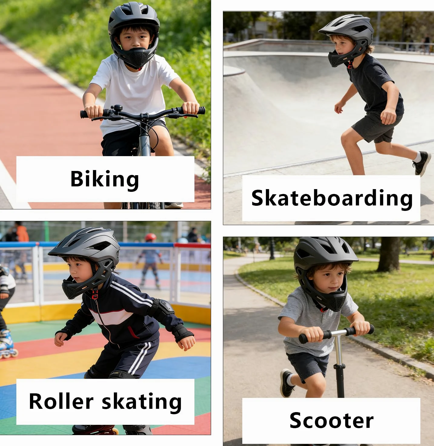 Casque intégral pour enfants avec protège-menton amovible | Casque de BMX intégral 2 en 1 pour enfants, pour skateboard, scooter, patinage à roulettes, cyclisme