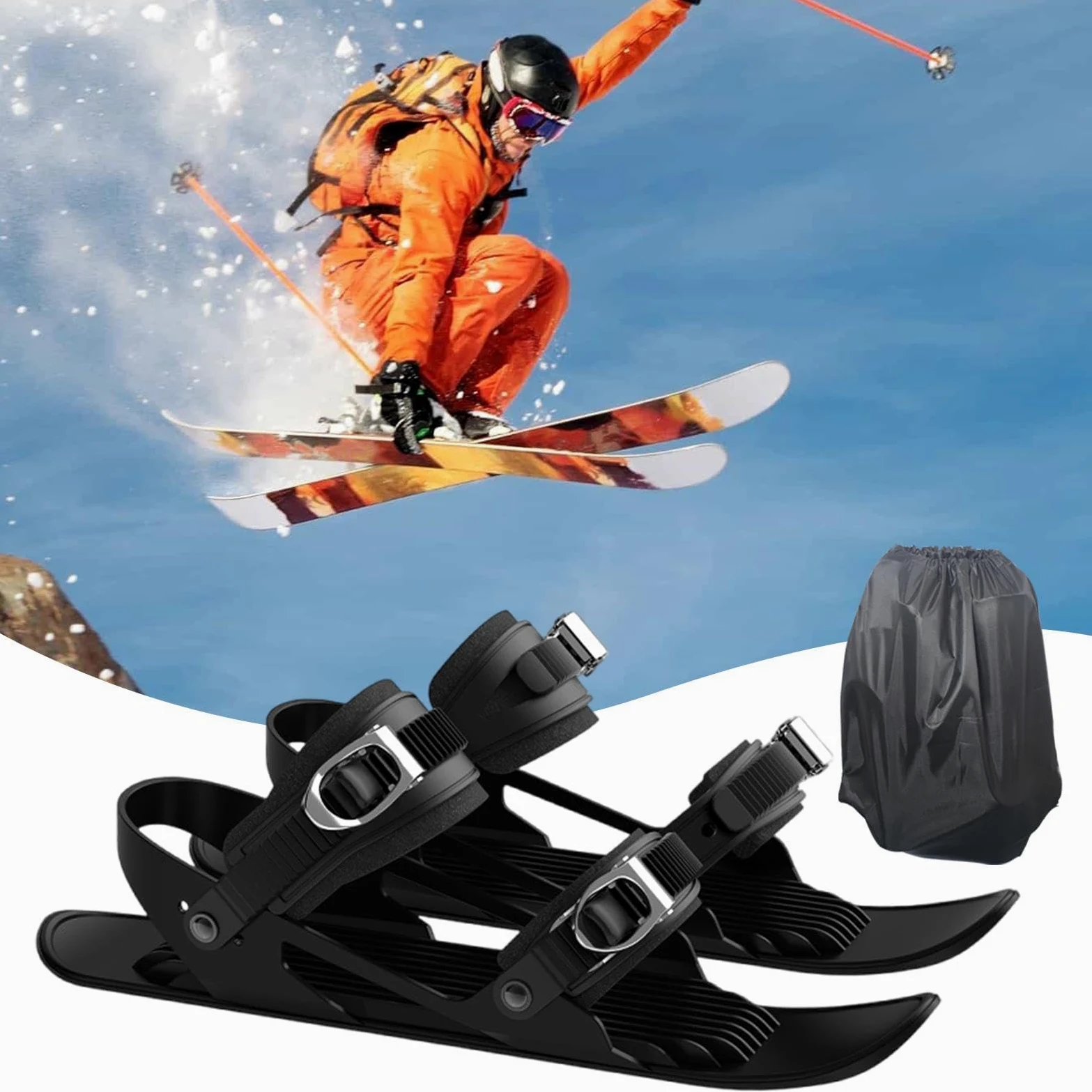 Skis courts, raquettes à neige pour homme | Patins à glace | Accessoires de ski compacts, outils de ski multifonctionnels réglables, pieds de neige légers et antidérapants pour hommes, femmes