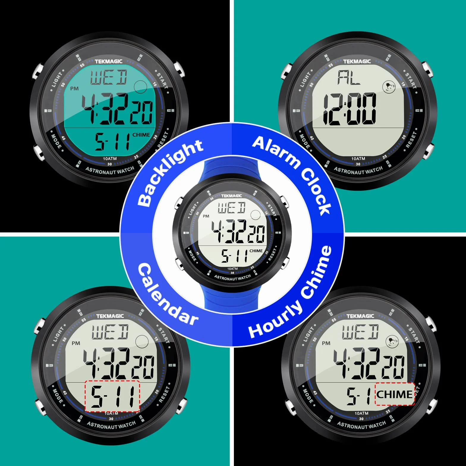 Montre Sportive 10 ATM Résistant à l'Eau pour Natation Plongée Chronomètre Compte à Rebours