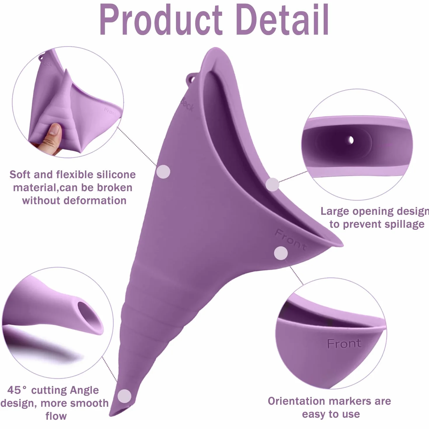 Portatif Urinoir Debout Réutilisable pour Femme Silicone Entonnoir Toilette Camping Violet
