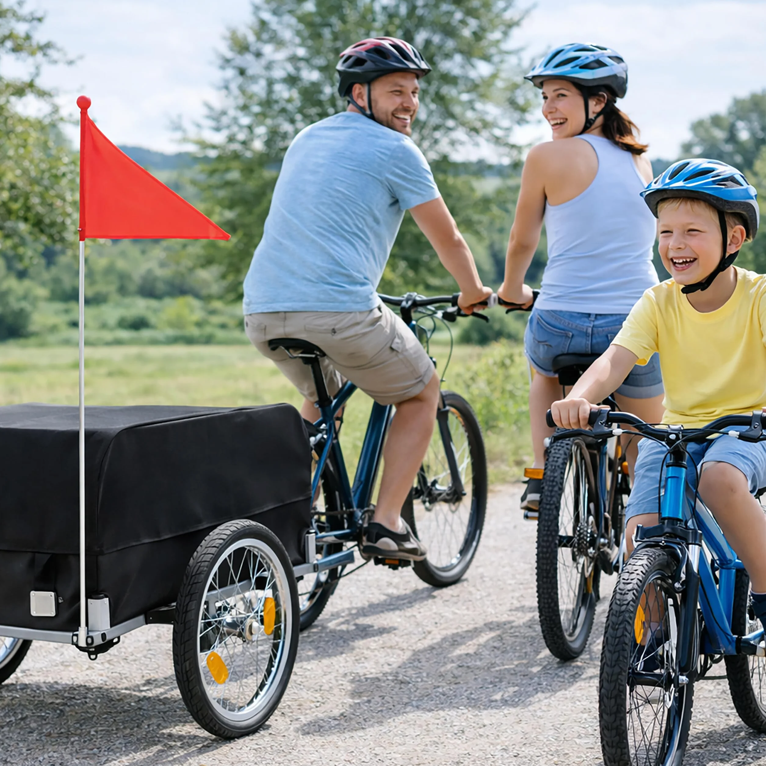 Relaxdays Remorque à vélo pliable 120 L Housse imperméable Drapeau 59x124x69 cm