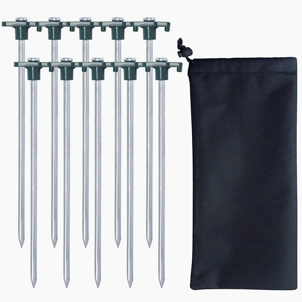 10 pièces piquets de Tente en Acier, Clous de piquets de Tente incassables et inflexibles pour Le Camping et l'extérieur, pour Sol Normal et Dur Orange (Vert)
