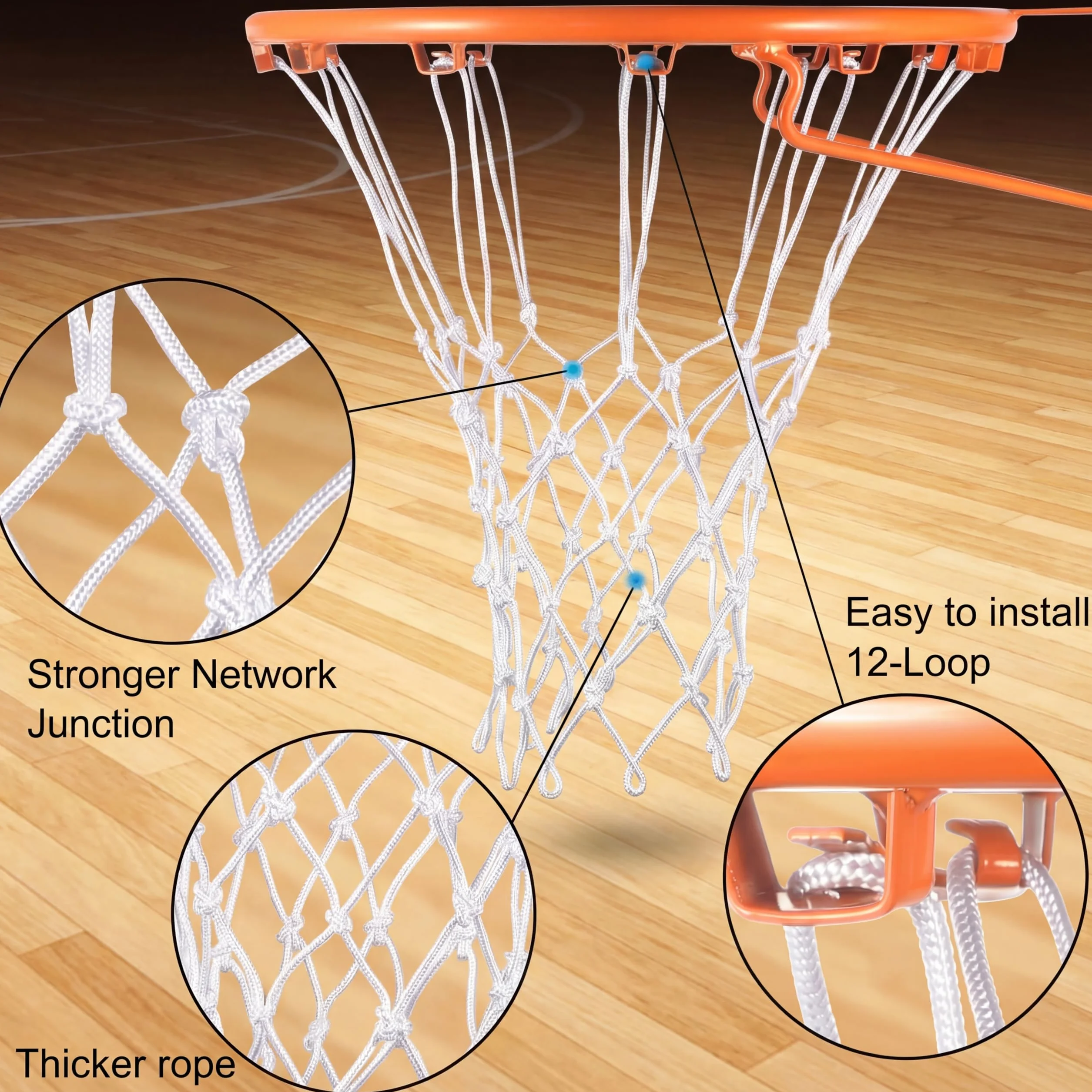 Syhood Filet de basket-ball de rechange 12 boucles pour panier standard intérieur extérieur