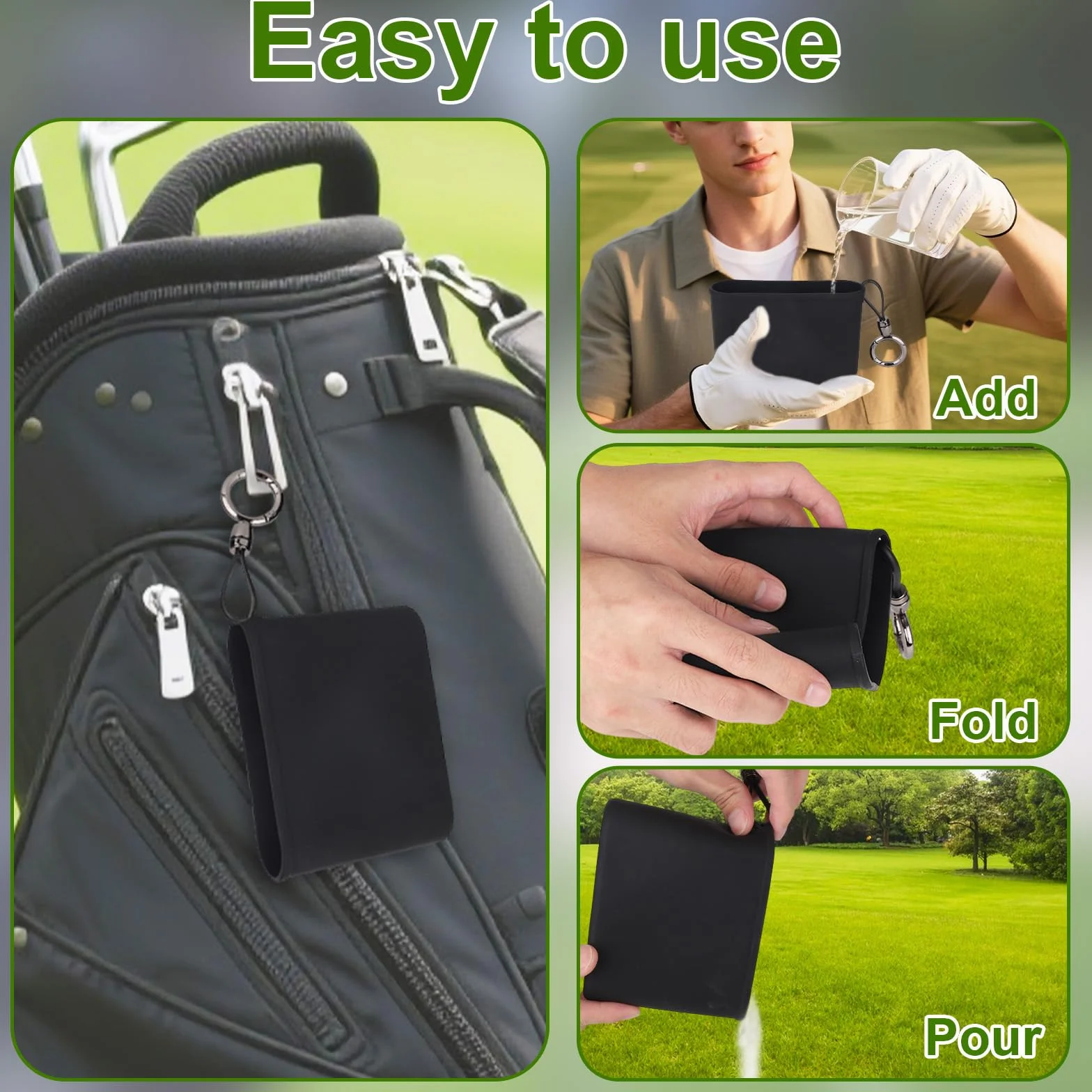 Penitue Sac de Nettoyage pour Clubs et Balles Golf, Silicone Pochette de Nettoyage Balles Golf Nettoie Les Rainures Étanche Lave-Balles Golfs & Clip Détachable Accessoires Sac Cadeaux pour Golfeurs