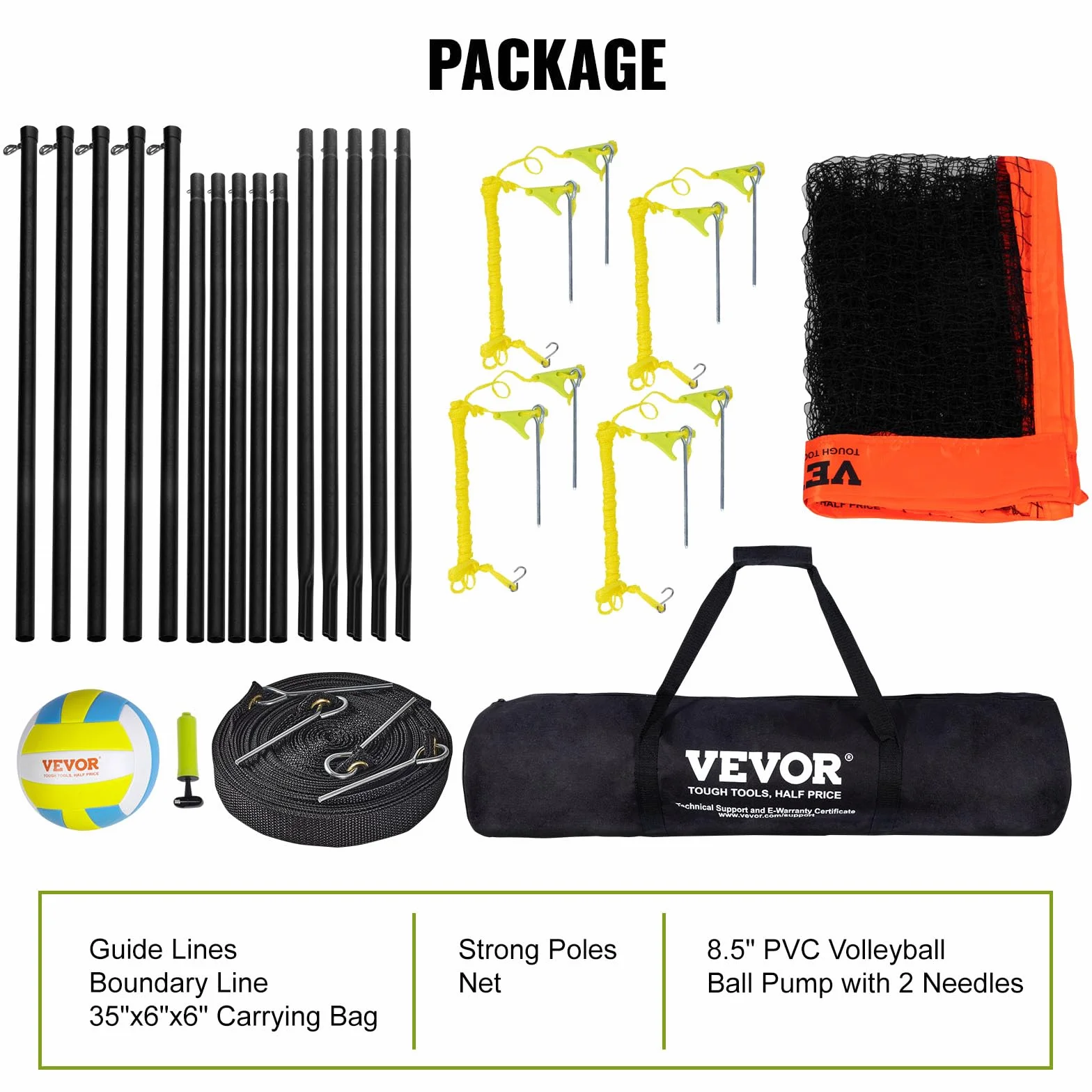 VEVOR Filet de Volleyball 4 Carrés, Ensemble de Filet de Badminton Réglable, Portable avec Sac de Transport