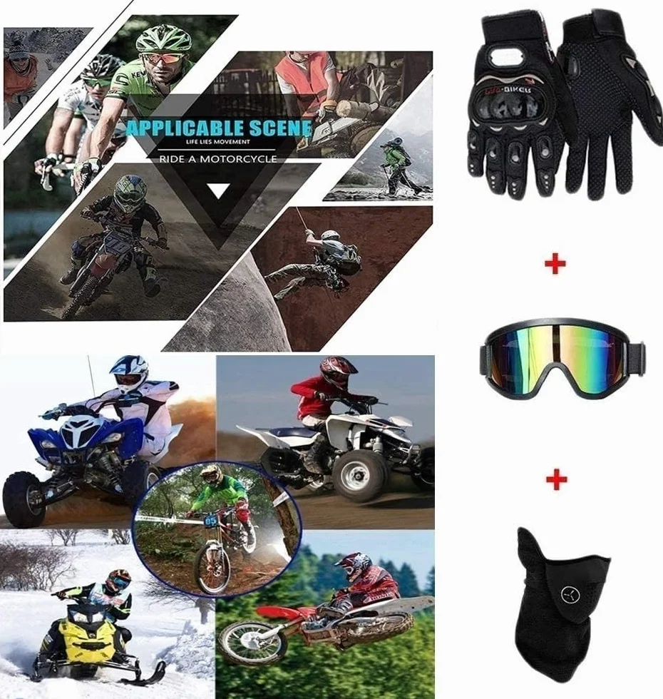 Casque Motocross Intégral Unisexe 9-14 Ans avec Lunettes Gants Masque
