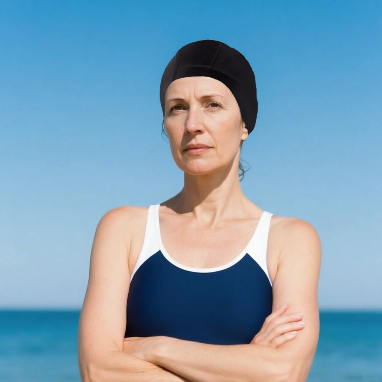 Bonnet de Bain Noir Homme Femme Piscine Tissu Souple Élastique Swimming Cap