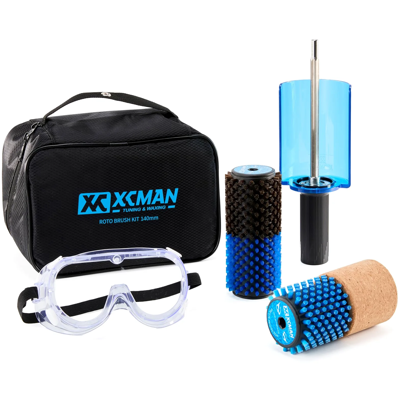 XCMAN Lot de 3 brosses rotatives pour ski, manche avec axe et 3 brosses : nylon, crin de cheval et liège