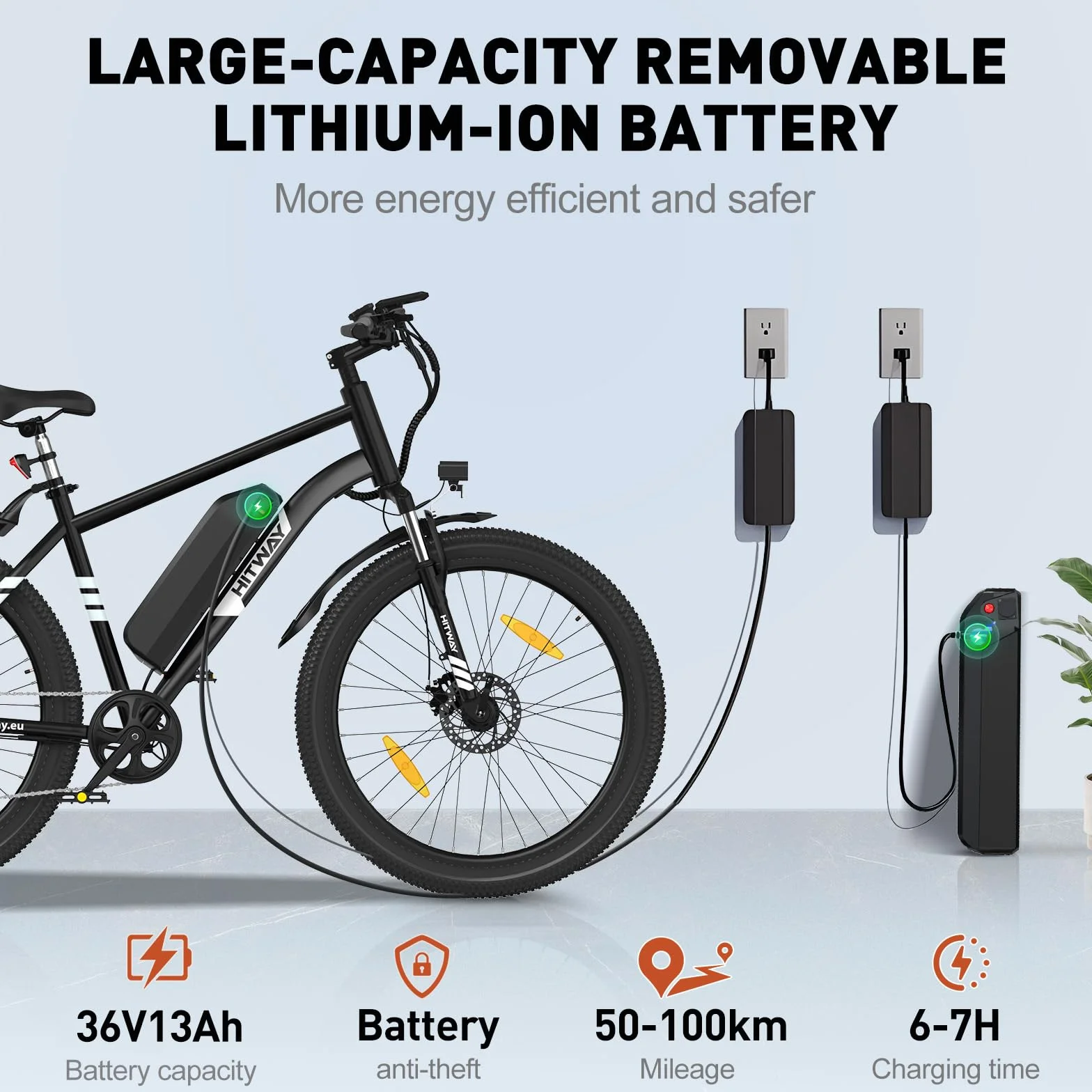 HITWAY Vélo Électrique VTT 27,5" 26" Pneu Batterie Lithium Amovible 36V13Ah 48V15,6Ah Autonomie 60-100km 250W Moteur Adulte