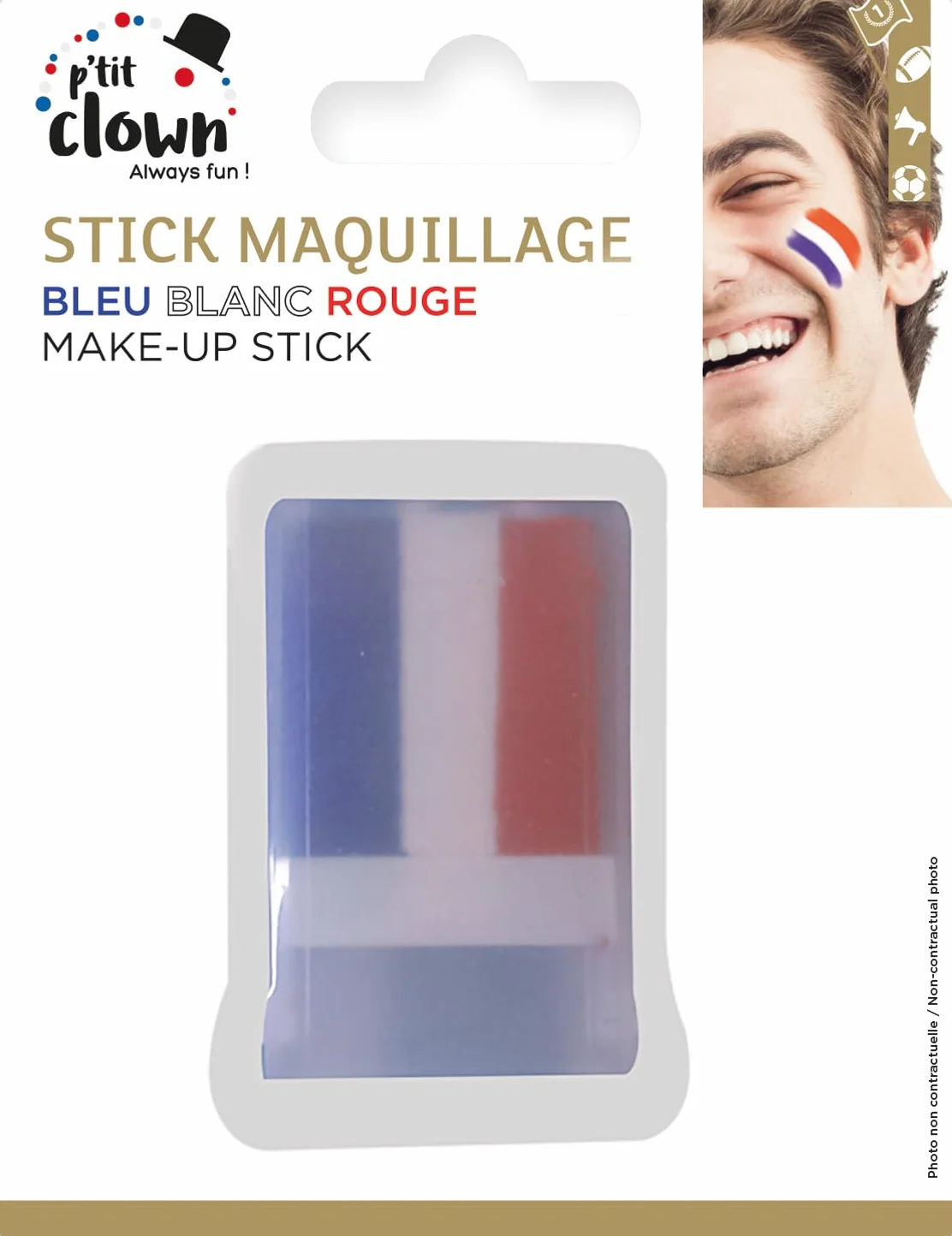 P'TIT CLOWN Stick de Maquillage Bleu Blanc Rouge 61002 pour Supporter la France