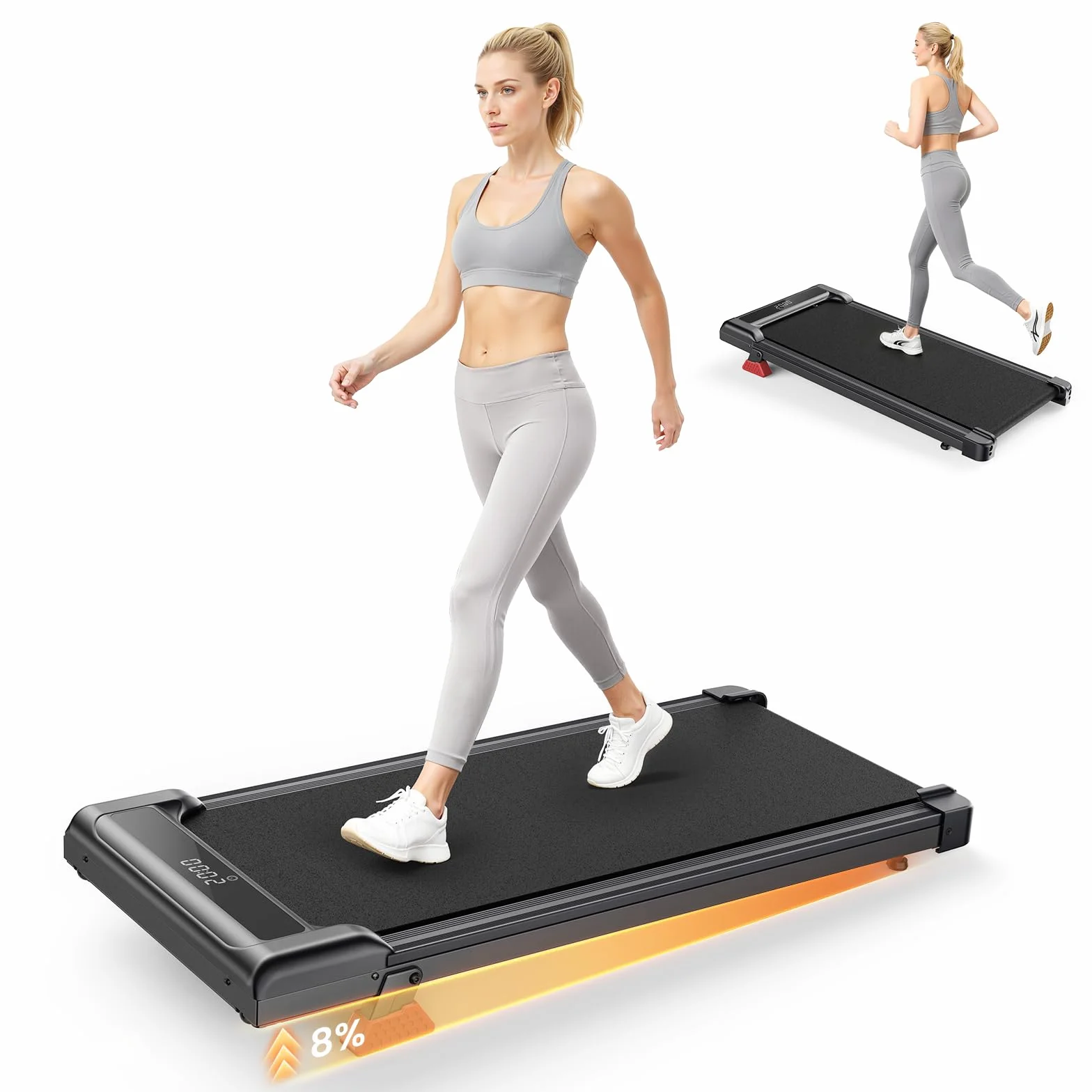 Tapis de Course 3 en 1 Pente 7% 8 km/h 2,5 CV Charge 130 kg Écran LCD