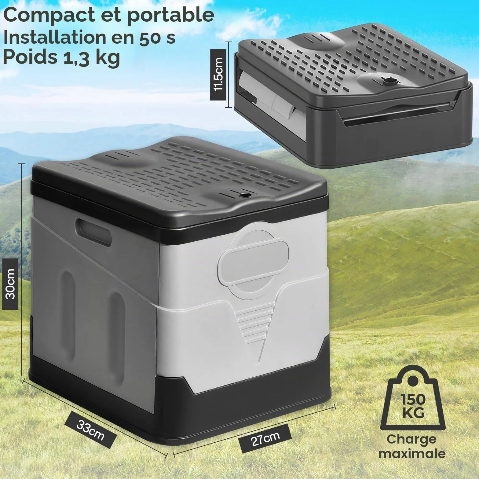Toilette Portable 25L Capacité 150KG WC Portable avec 24 Sacs Jetables Sac de Transport Camping Randonnée