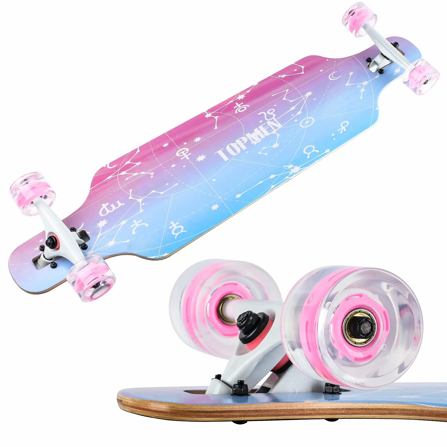 Longboard Érable Canadien 8 Plis ABEC-11 High Speed Drop-Through Freeride Cruiser Board (Love)