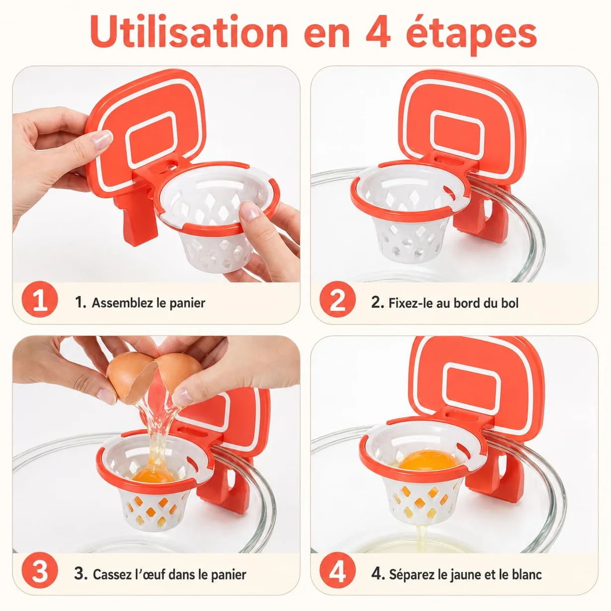 Séparateur d'œuf Panier de Basket Orange Plastique