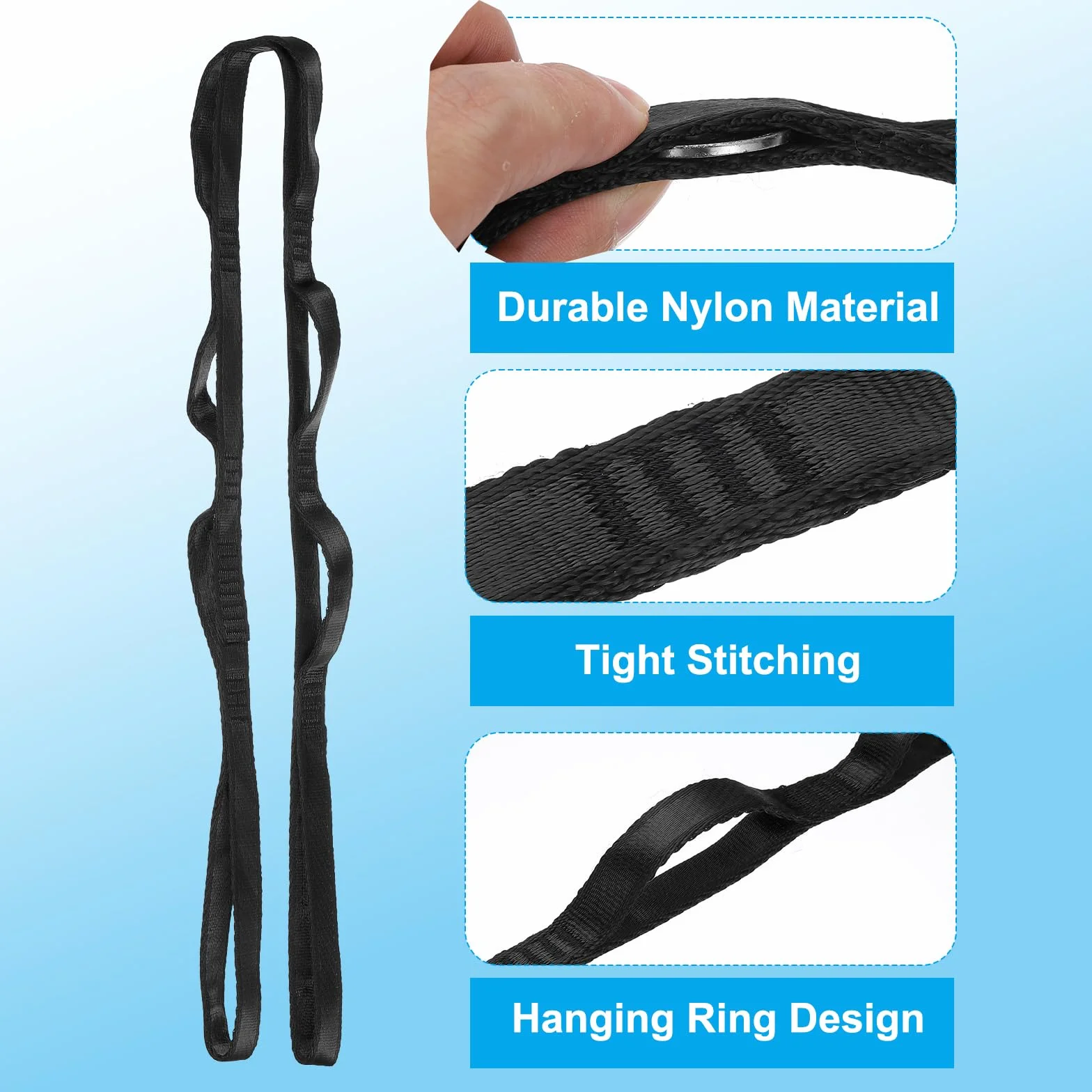 PATIKIL Sangle en chaîne Daisy Lot de 2 Sangles d'escalade Robustes en Nylon Ajustables 8 Boucles Noir