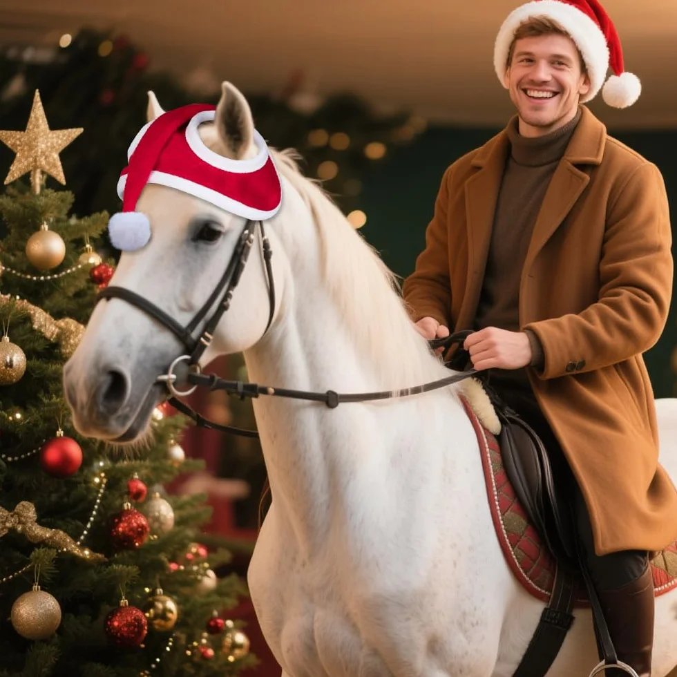 Bonnet de Noël pour Cheval, Bonnet de Noël avec Cheval, Bonnet de Noël pour Casque D'équitation, Accessoires de Noël pour Chevaux, Tenue pour Noël, 35 cm x 43 cm