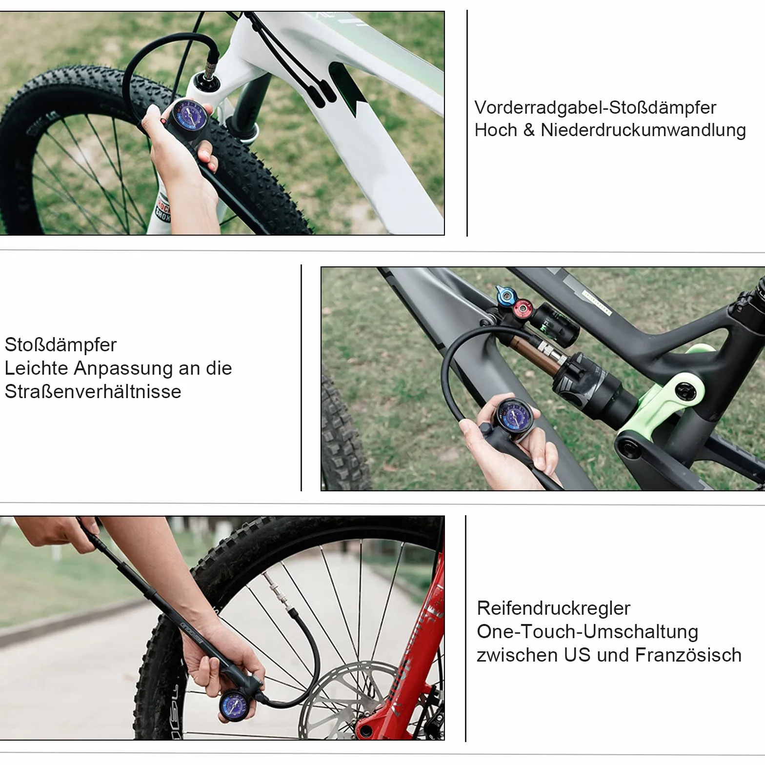 Pompe à amortisseur de vélo haute pression 400 PSI 3 en 1 avec manomètre