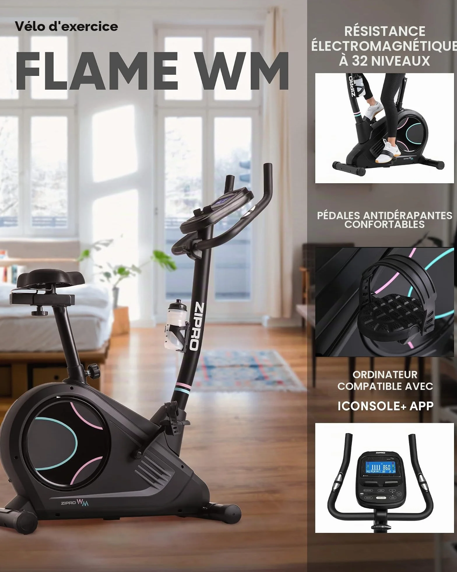 Zipro Vélo d'appartement magnétique Flame Ergomètre Fitness 150 kg