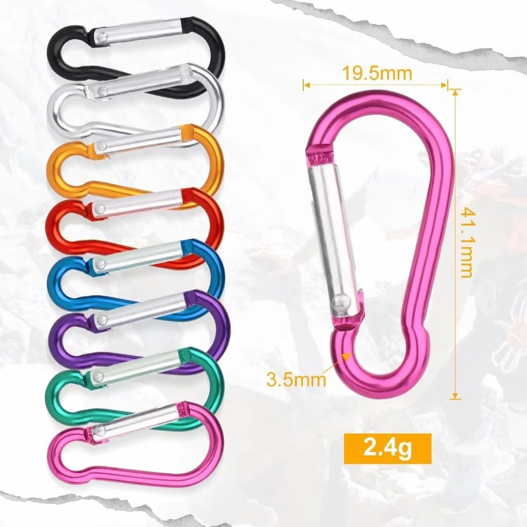 VFANDV 16Pcs Petit Mousqueton Aluminium Léger Résistant Porte Clef 3,5 x 40 mm Randonnée Camping Pêche Voyages