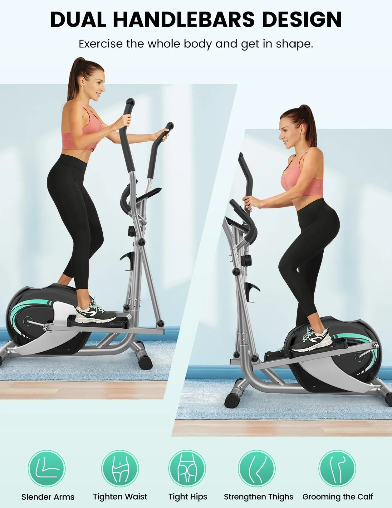 THERUN Vélo Elliptique Compact 16 Niveaux Résistance Réglable avec Capteur Pouls Écran LCD
