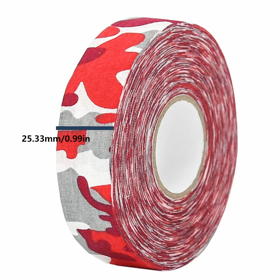 Ruban Adhésif Hockey 25m x 2,5cm Camouflage Rouge - Tape Coton Résistant au Froid Antidérapant