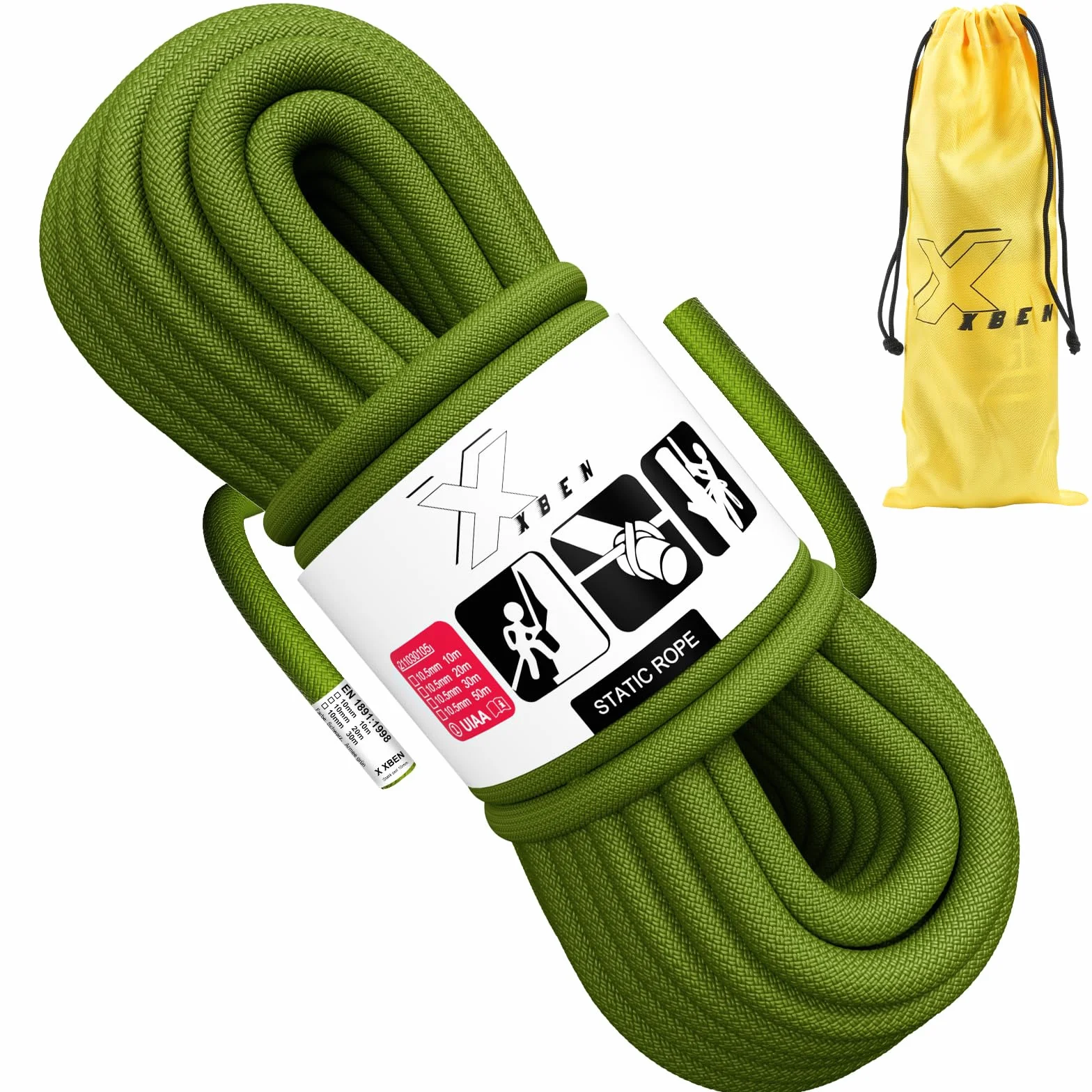 XBEN Corde statique 10 mm UIAA sauvetage hauteur ancrage bateaux palan 10 m 20 m 30 m grande capacité charge résistance
