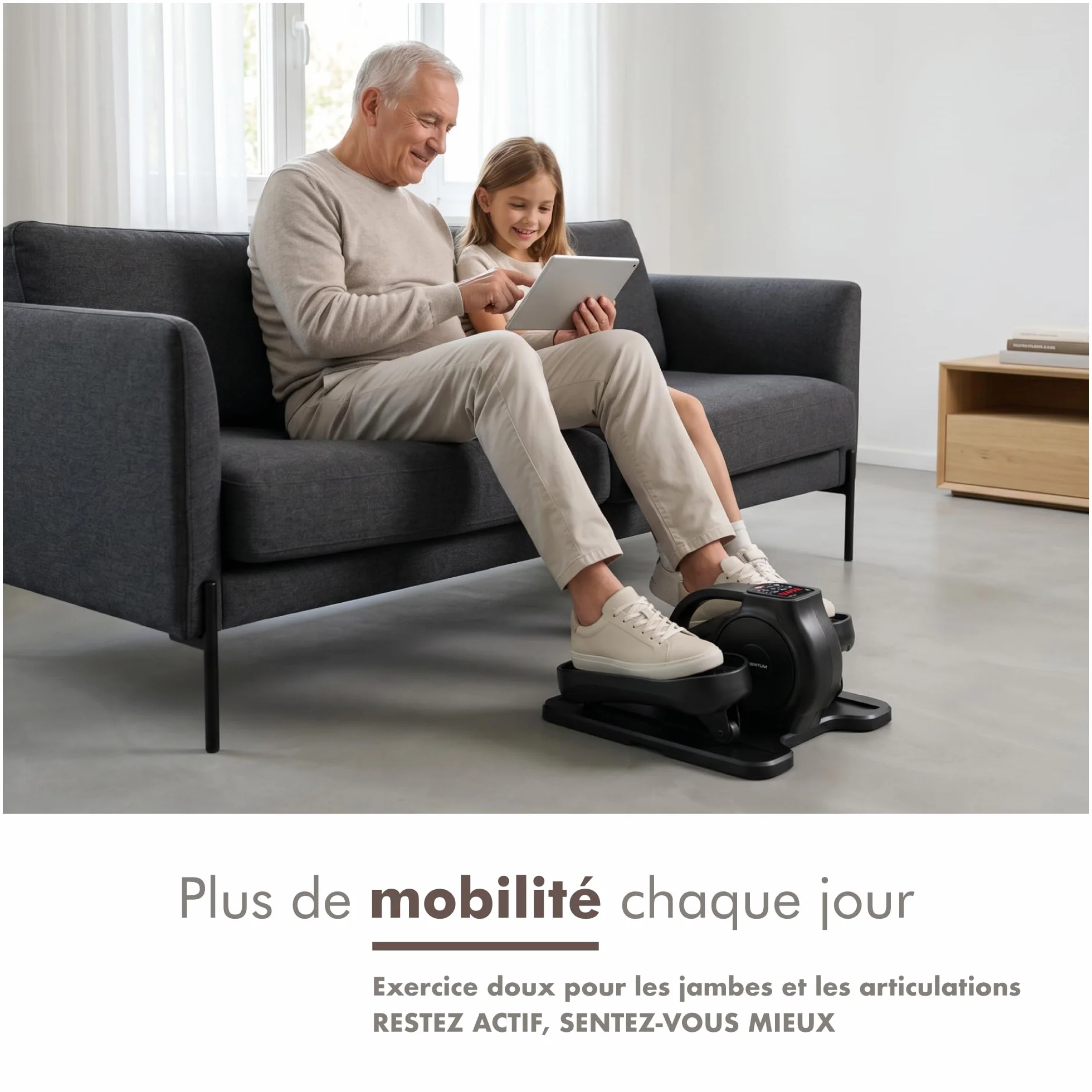PORTENTUM Mini Velo elliptique électrique avec Bandes de résistance Tapis Sangles Pédalier d'appartement Automatique Manuel 12 Vitesses Moteur Silencieux