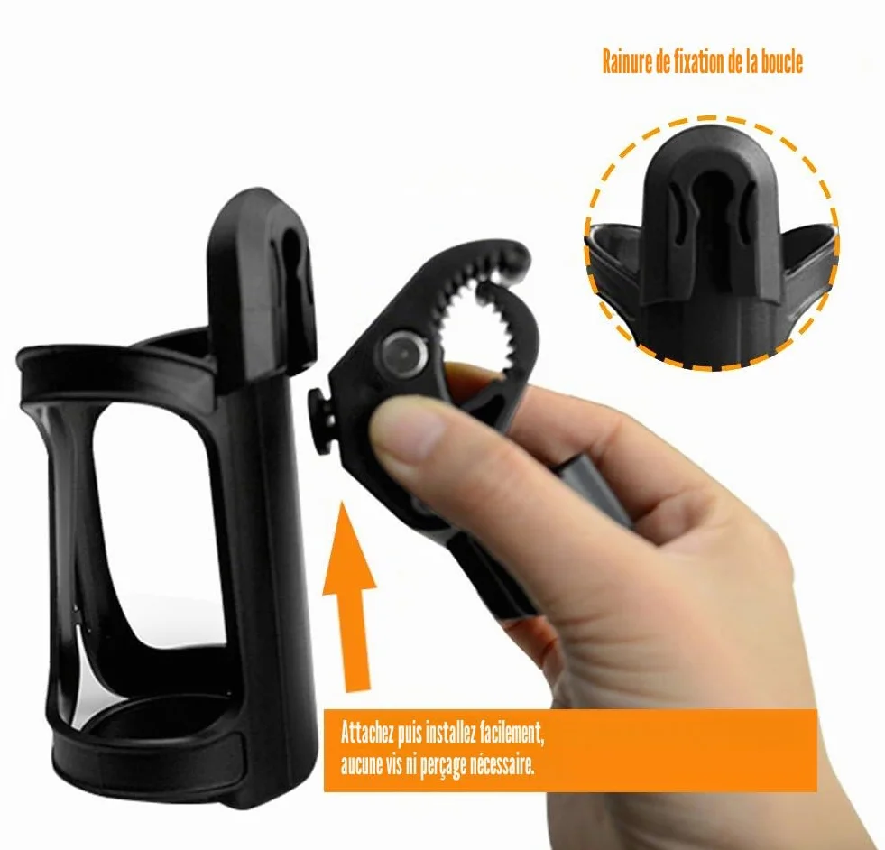 Porte-bouteille de vélo 360° rotation noir compatible VTT landaus fauteuils roulants