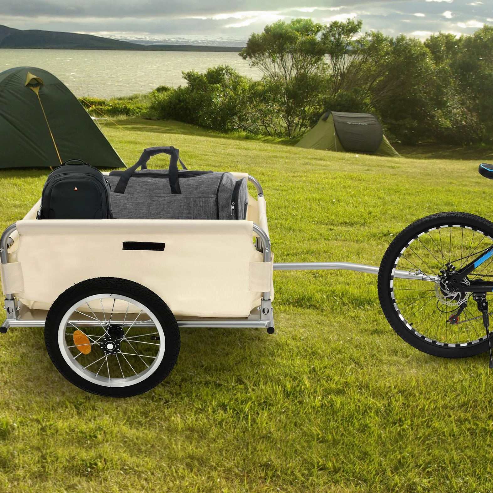 Remorque de charge de vélo pliable en aluminium multifonction 52 × 69 × 27 cm, remorque de vélo avec capacité de charge de 50 kg