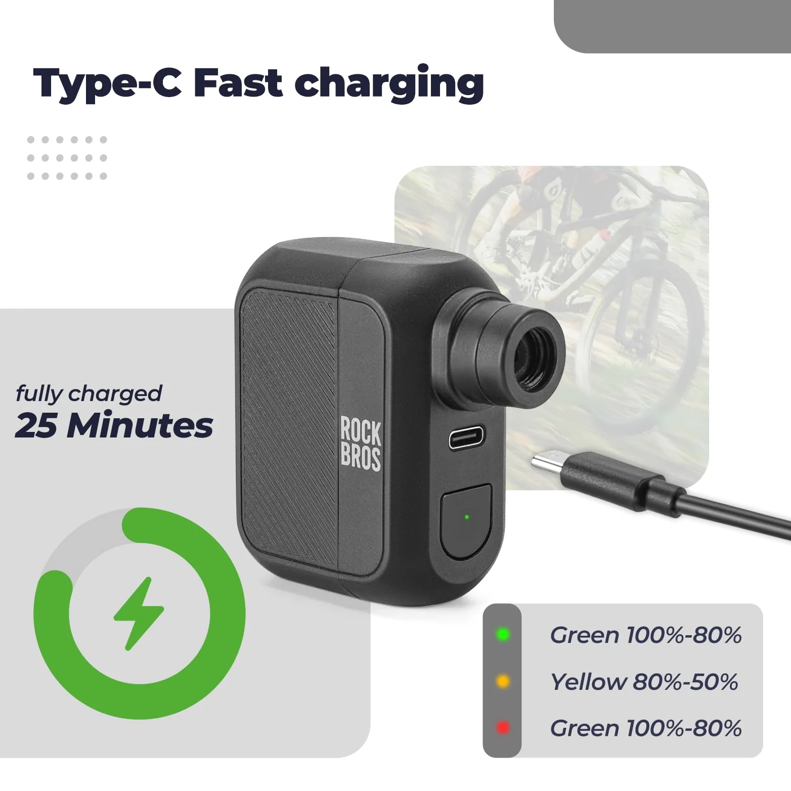 ROCKBROS Mini pompe à vélo électrique portable 100 PSI | Rechargeable, valve Presta Schrader, petits accessoires de cyclisme, route, VTT