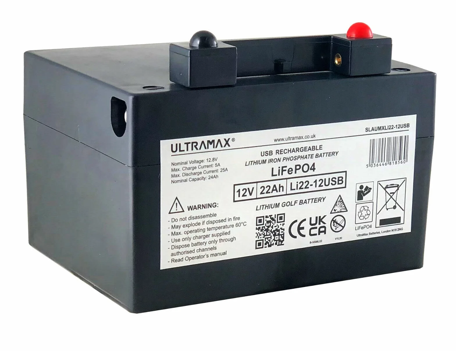 Ultramax Batterie de golf LiFePO4 36 trous au lithium phosphate idéale pour PowaKaddy, Hill Billy et Motocaddy avec port USB