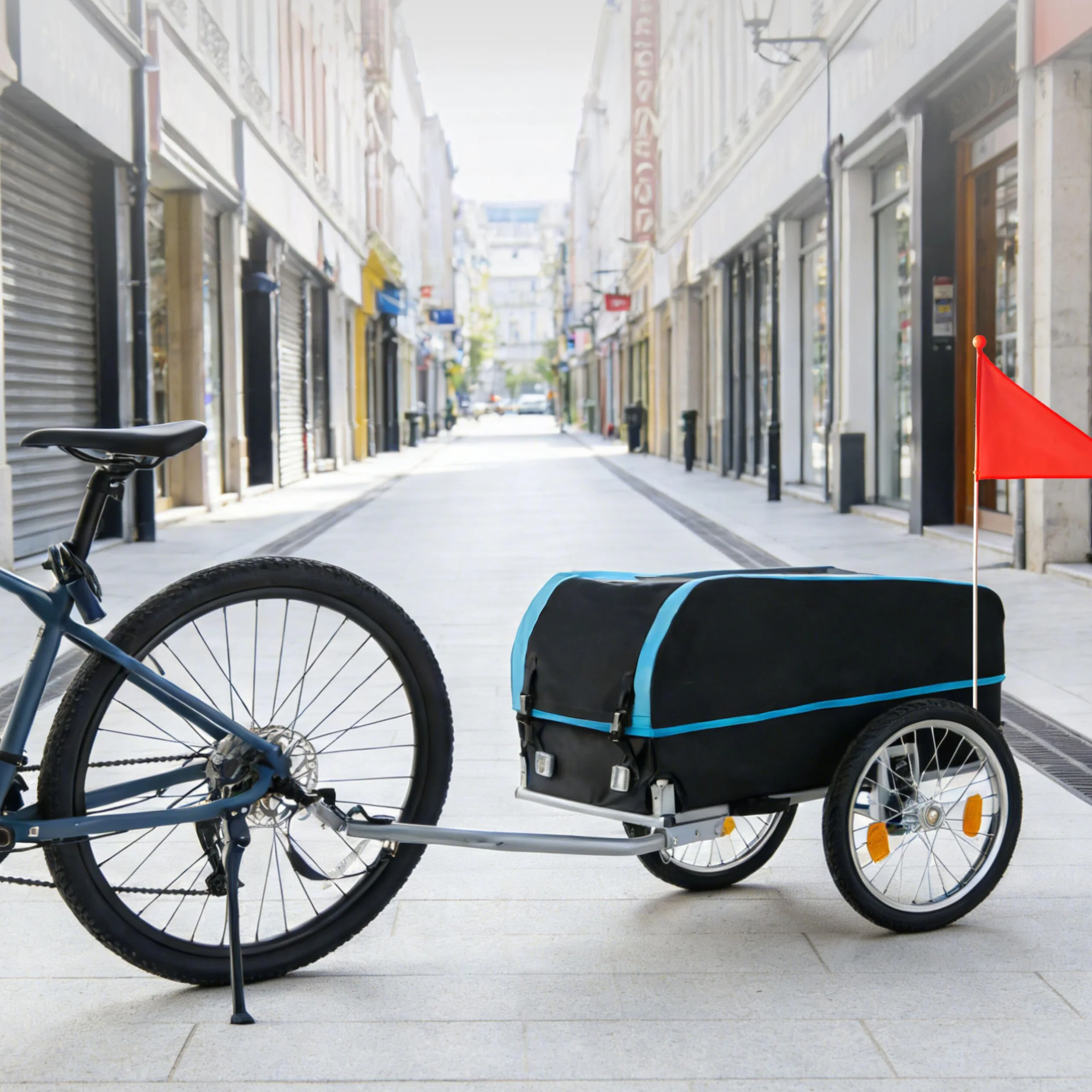 Relaxdays Remorque à vélo pliable 120 L Housse imperméable Drapeau 59x124x69 cm