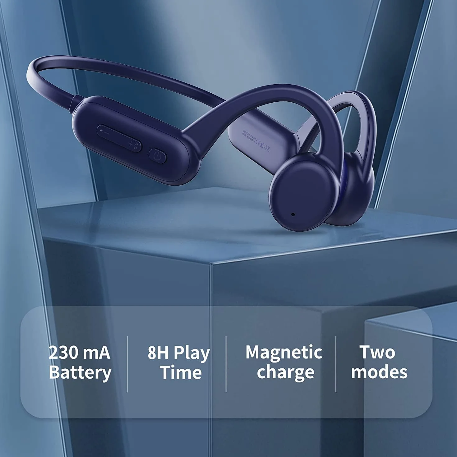 Casque Conduction Osseuse Natation IPX8 Bluetooth 5.2 Mémoire 8G Lecteur MP3 Bleu