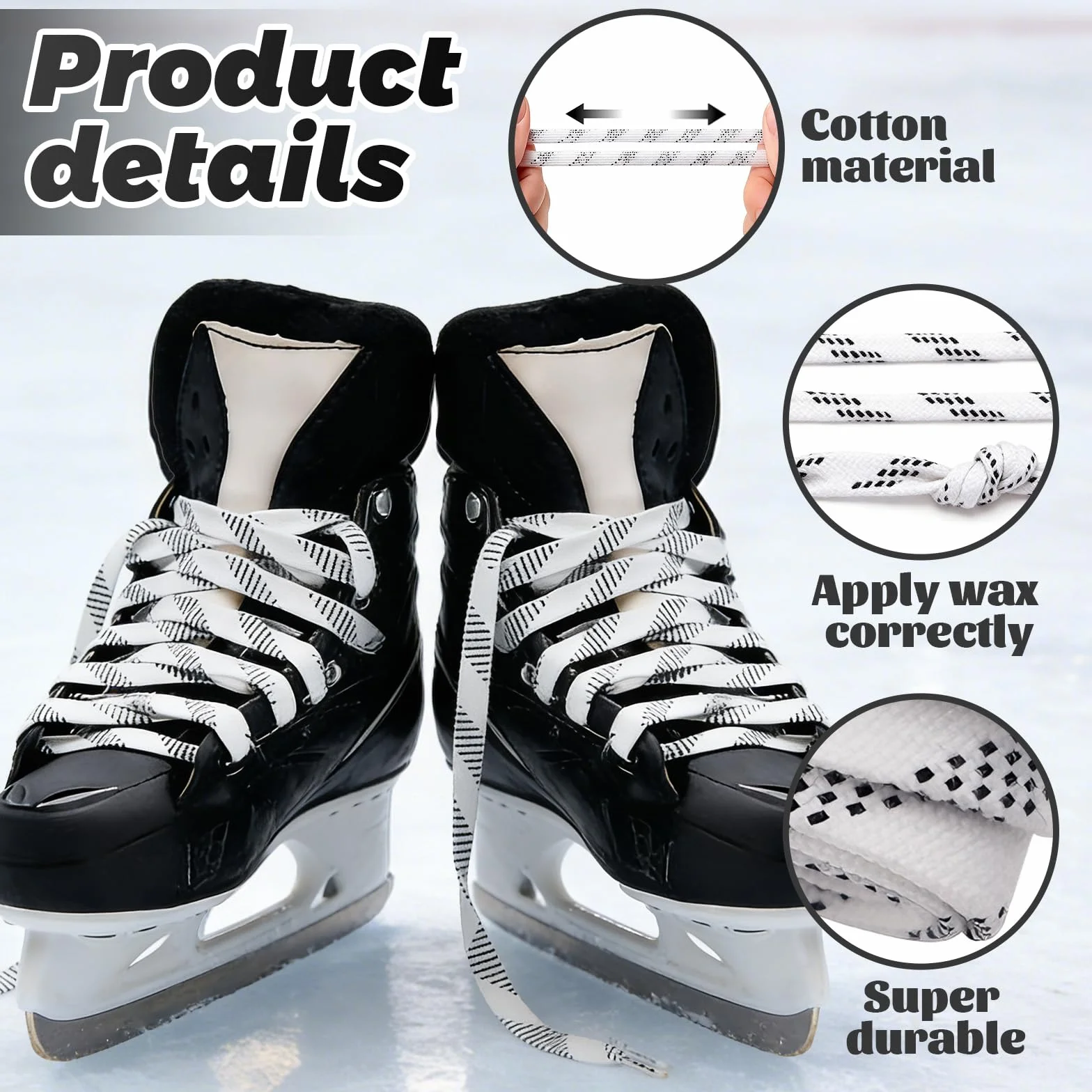 WiDream 1 Paire Lacets Cirés pour Patins de Hockey, Lacets de Hockey Cirés Étroitement Tissés, Lacets Professionnel Durable Anti-de Patinage, Lacet Patin Hockey pour Le Sport,Le Ski,Le Hockey(244cm)