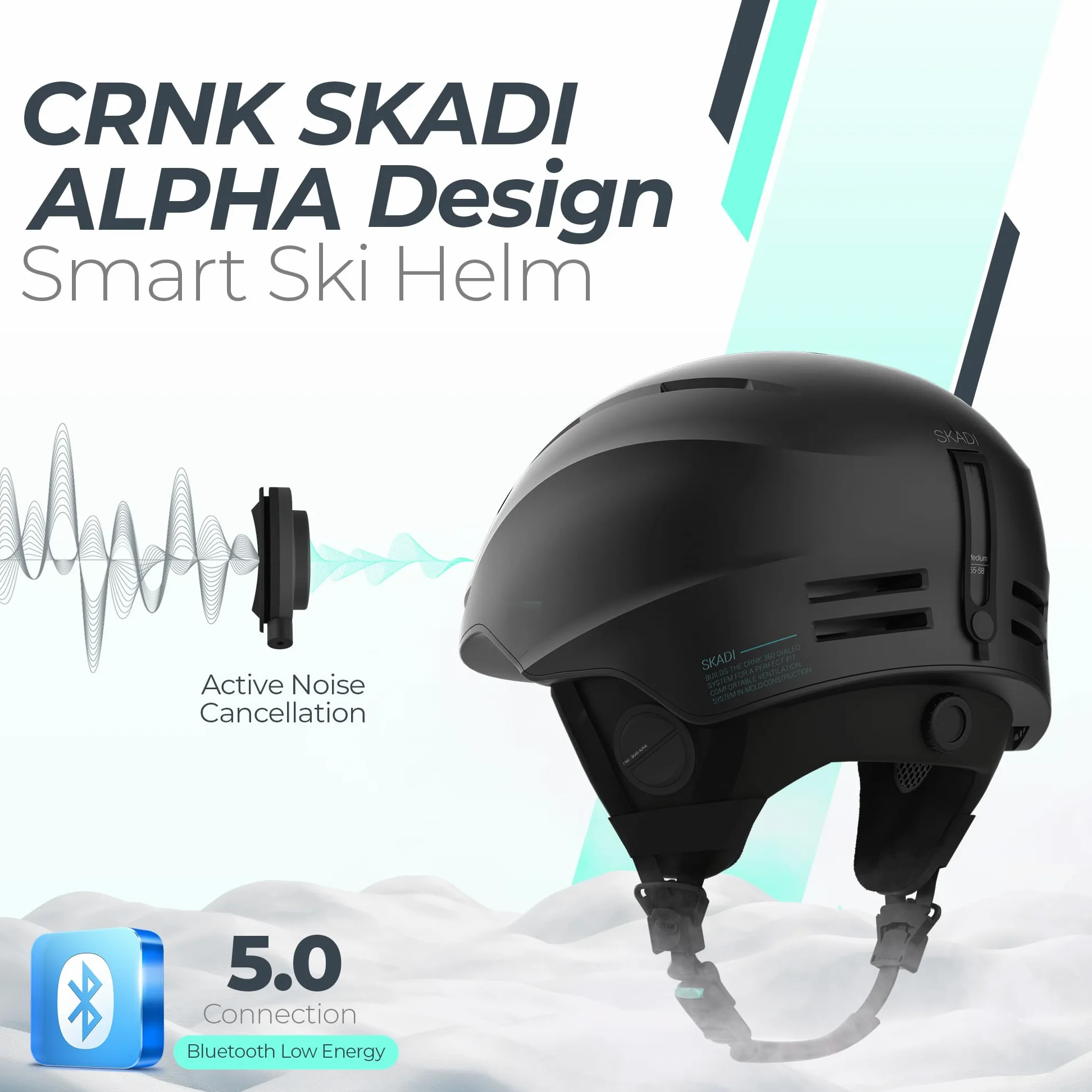 CRNK Skadi Casque de Ski Bluetooth - Casque Ski Homme - Casque Ski Femme - Casques de Ski - Casque Snowboard - Ski Homme - Casque de Ski Homme - Ski Bluetooth - Casque Ski Noir - Noise Cancelling