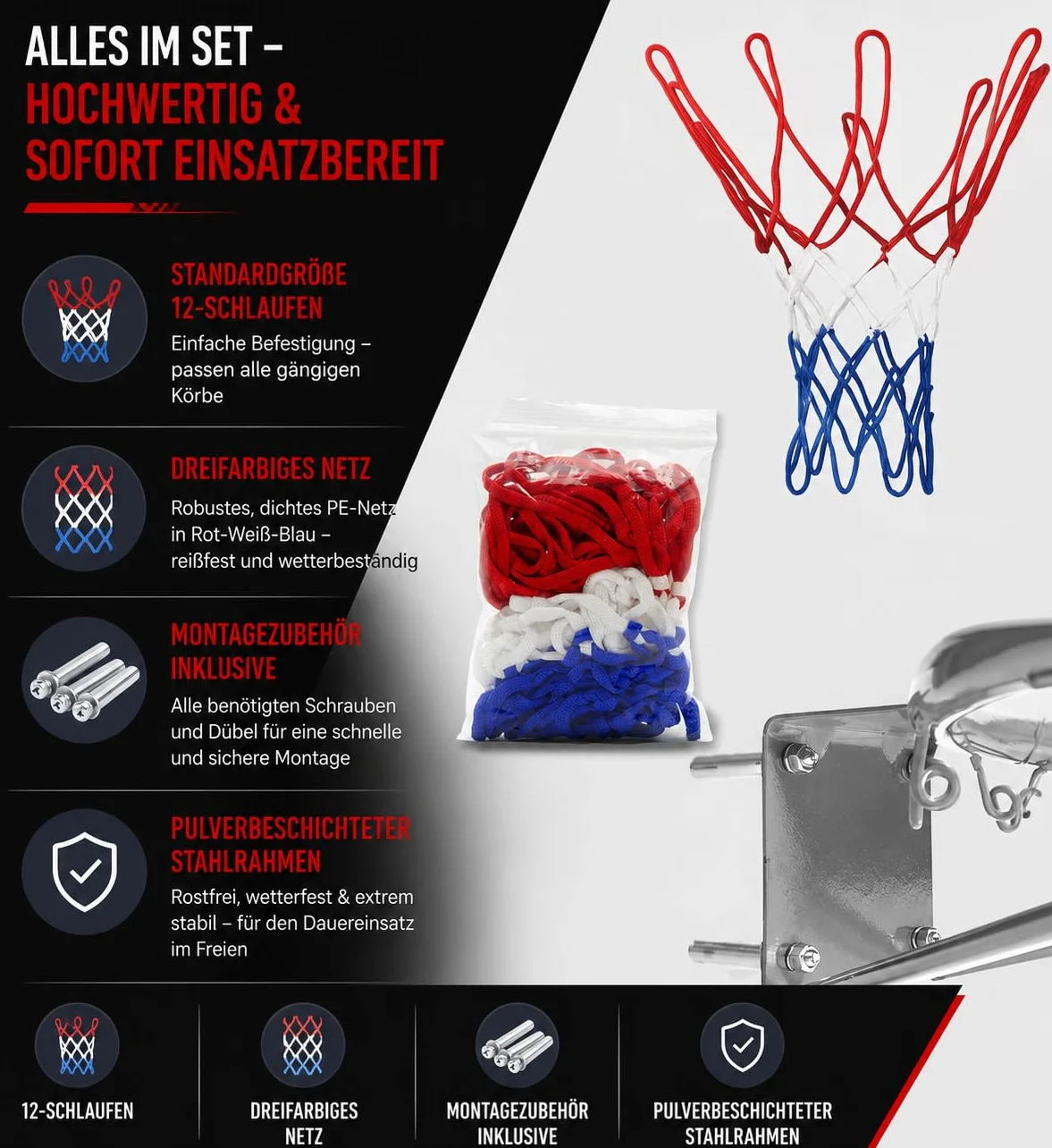 Molti Panier de basket avec anneau et filet 45 cm