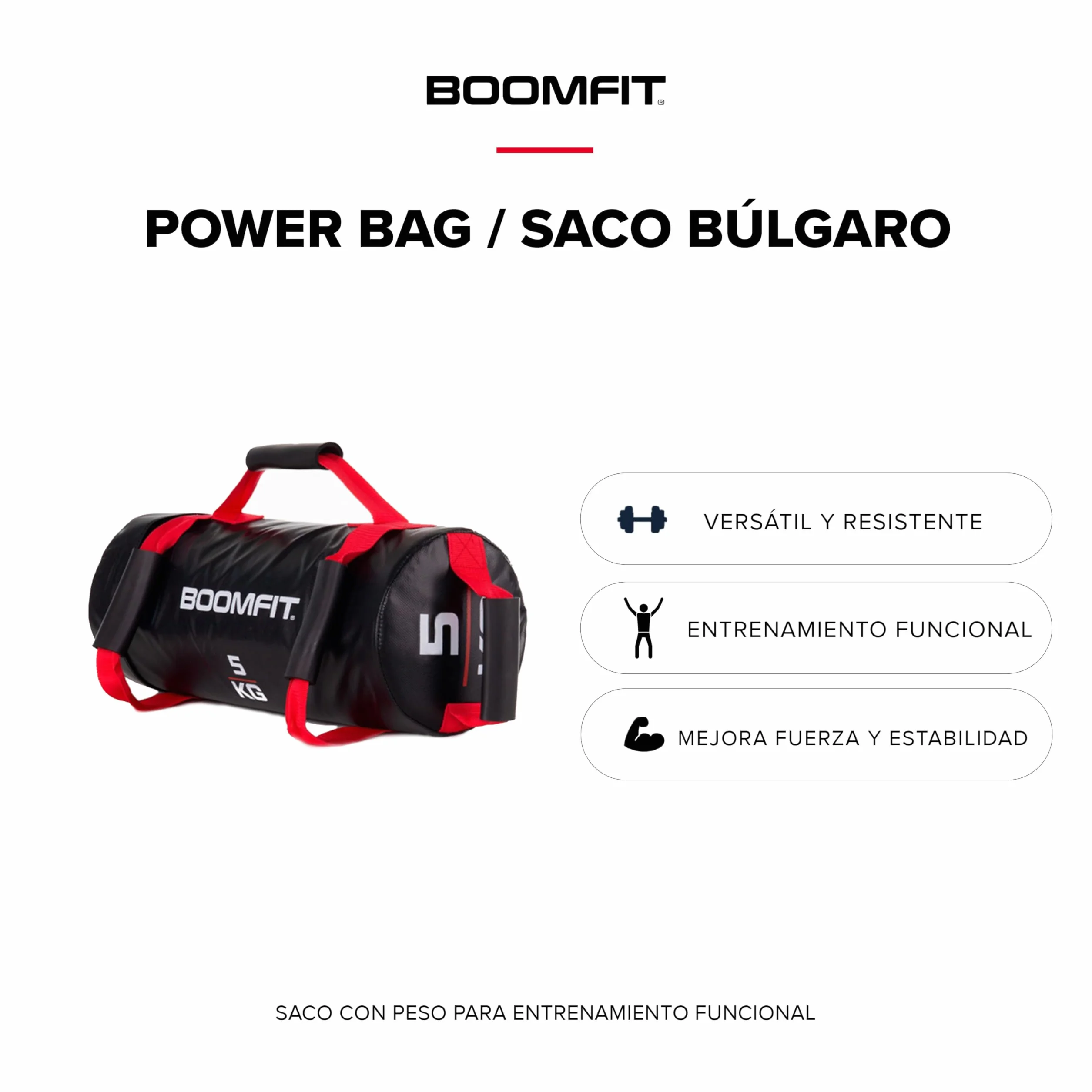 BOOMFIT Sac Lesté 5-30kg Sandbag 4 Poignées Sable Stable Force Fonctionnelle Core HIIT WOD Fitness Home Gym