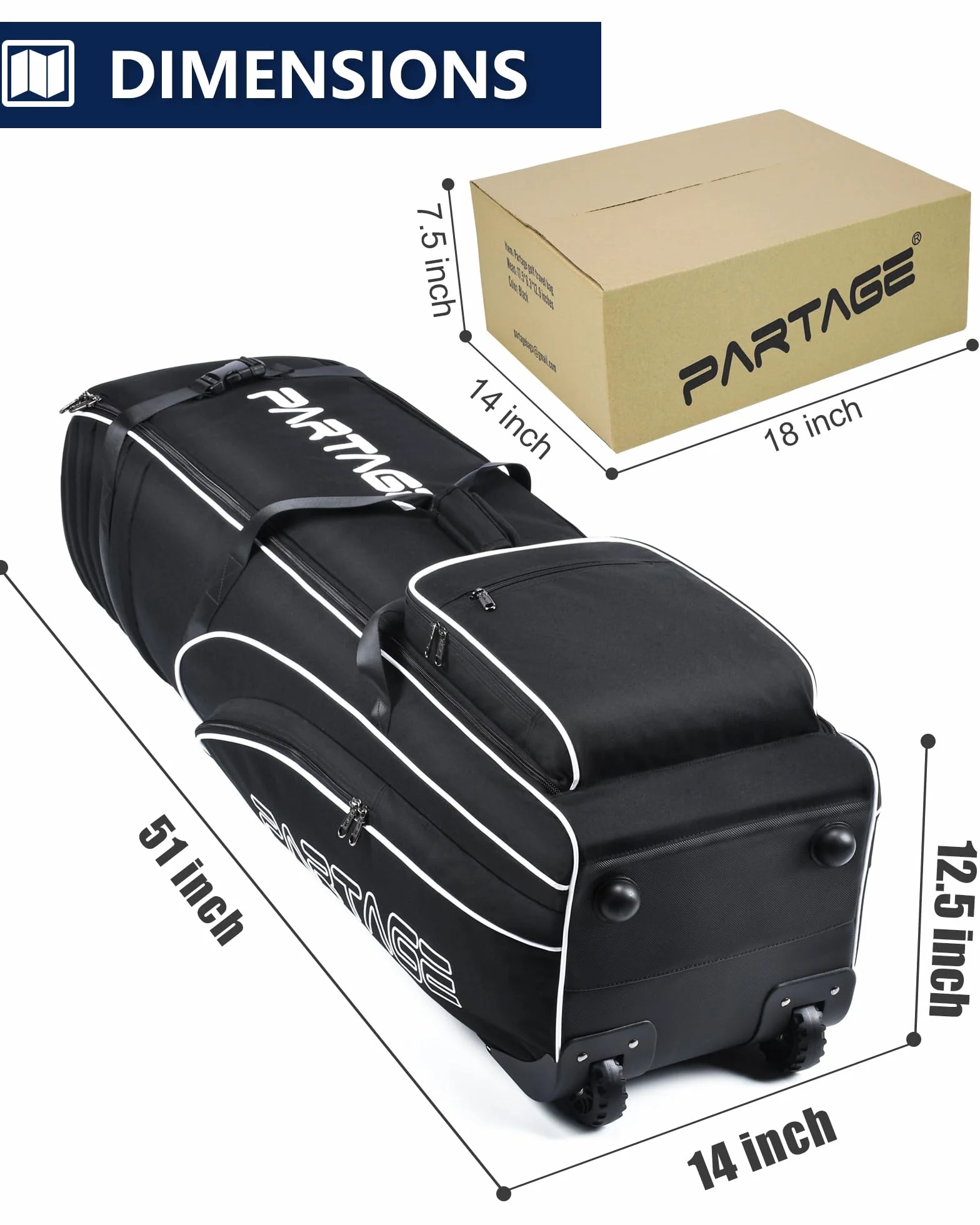 Sac de Voyage de Golf Oxford 900D très résistant avec roulettes Noir