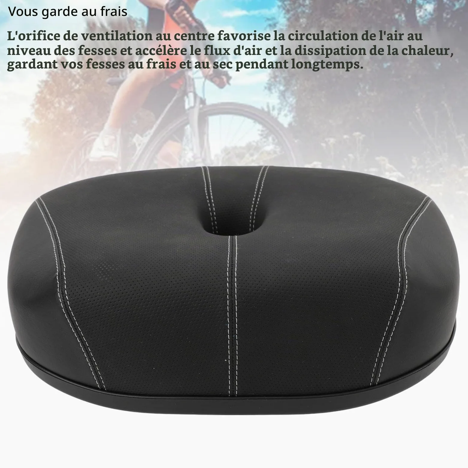 BuyWeek Selle de Vélo sans Nez, Selle Velo Confortable Amortisseur Épaississement Coussin de Siège Creux Respirant pour VTT Vélo de Route (Noir)
