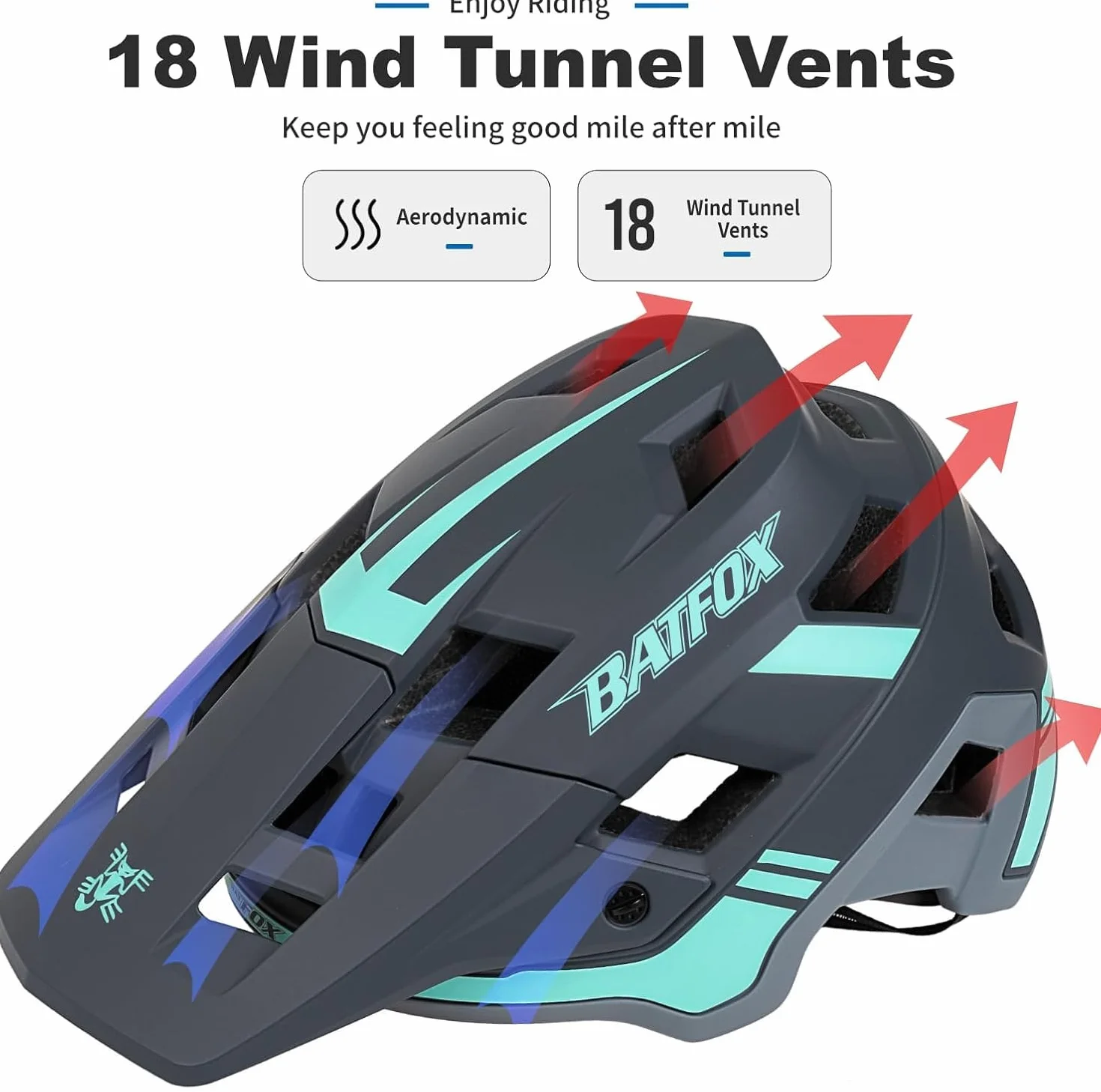 BATFOX Casque de vélo de montagne respirant avec visière pour VTT, vélo de route, BMX