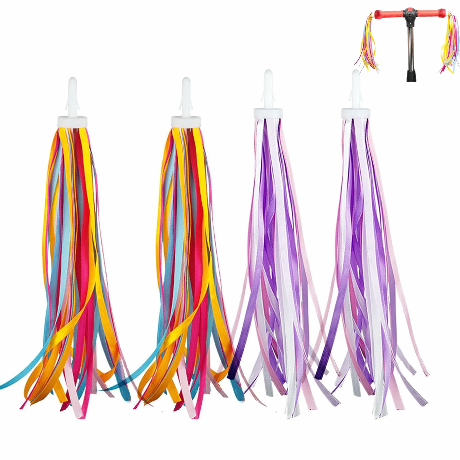Accessoire Velo Enfant Rubans Guidon Streamers 2 Paires Arc-en-Ciel