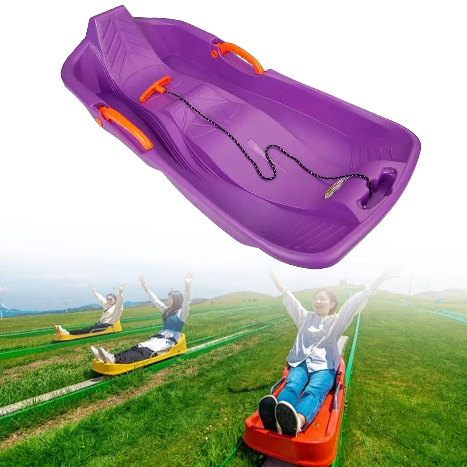 Luge Neige Traîneau Enfant Frein Siège Haut Soutien Robustesse Polyéthylène Pratique pour Sports d'hiver Loisirs en Plein Air