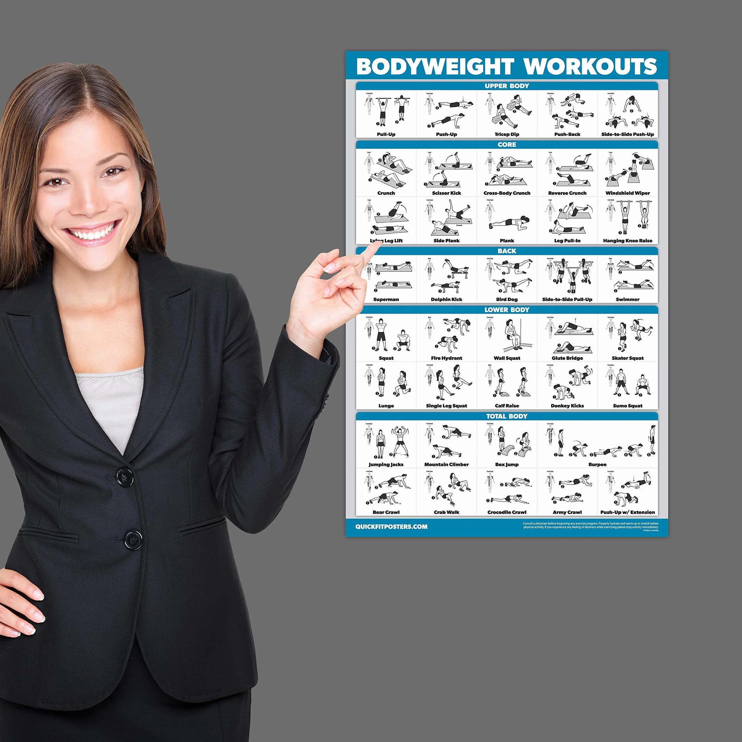 QUICKFIT Poster d'exercice de poids corporel – Tableau d'entraînement laminé 45,7 x 68,6 cm