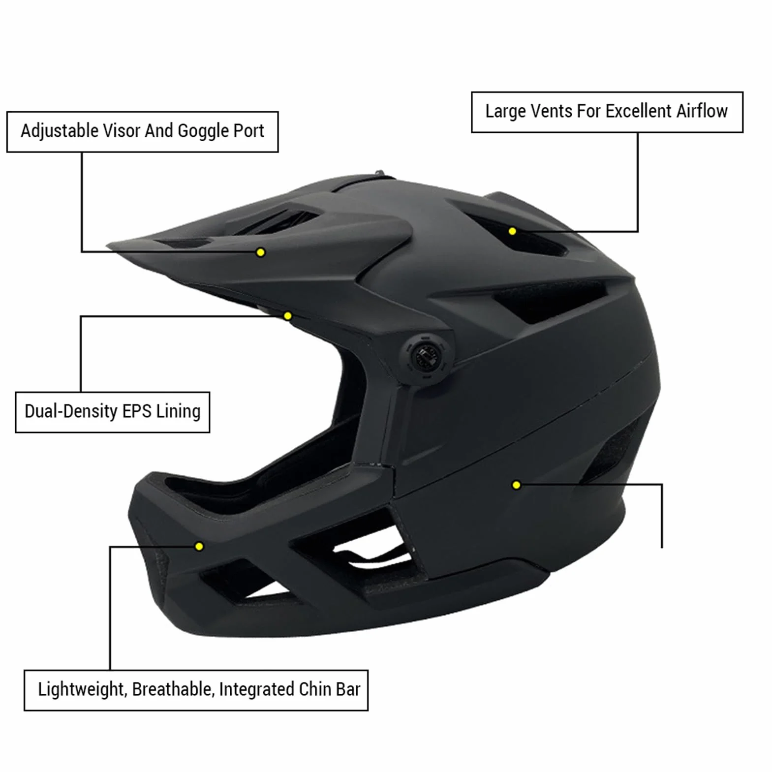 Kavolet Casque de vélo intégral 55-59 cm résistant aux chocs visière réglable léger 625 g