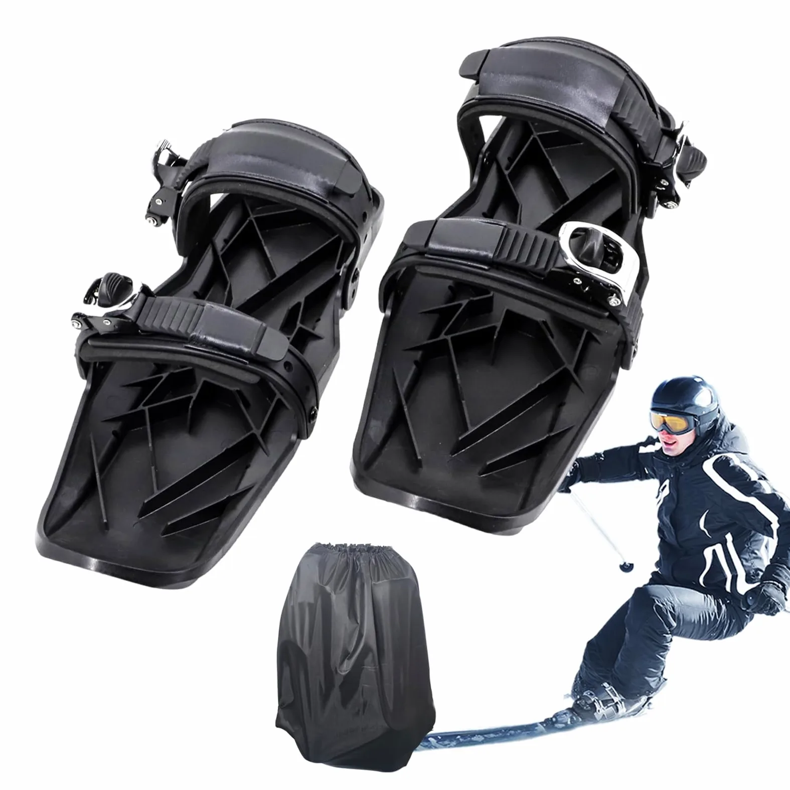 Patins à neige d'hiver – Skis courts en nylon acier inoxydable avec boucle | en métal, ajustement ferme, construction solide et stable | Pour et adultes, parcs de neige, montagnes, sports de
