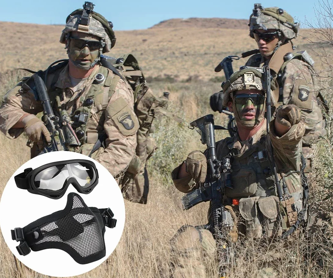 Masque Airsoft Acier Plein avec Lunettes pour CS Paintball Tir