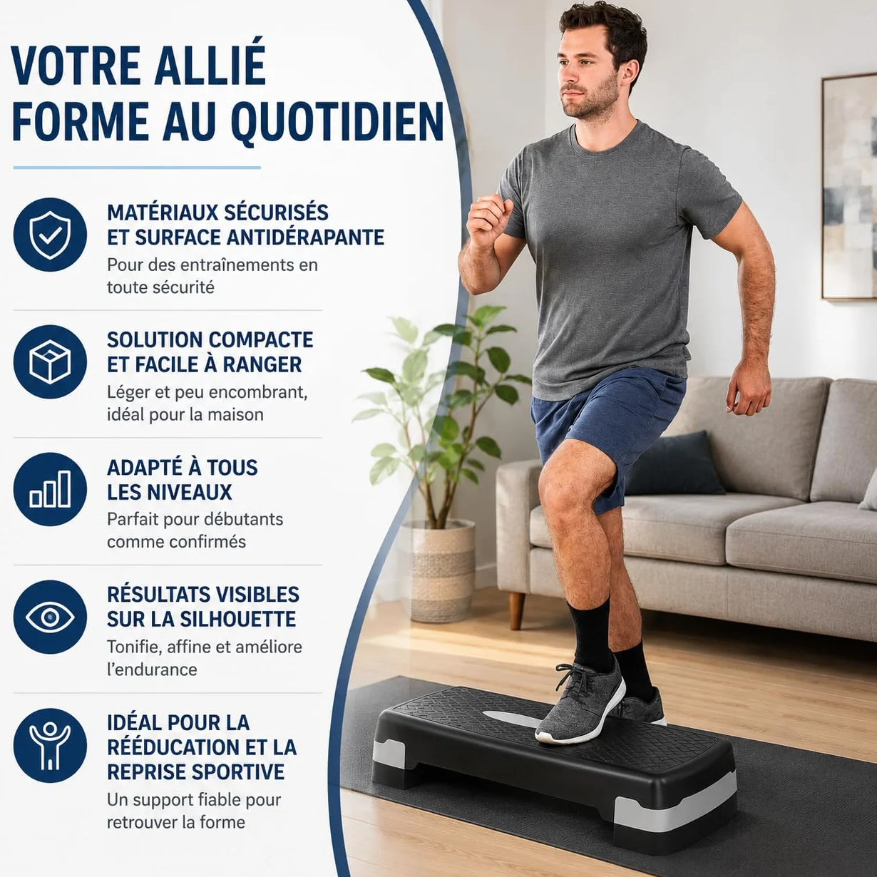 Step Fitness Réglable 18 cm Hauteur Stepper Cardio Musculation Plateforme Antidérapante Entraînement Domicile