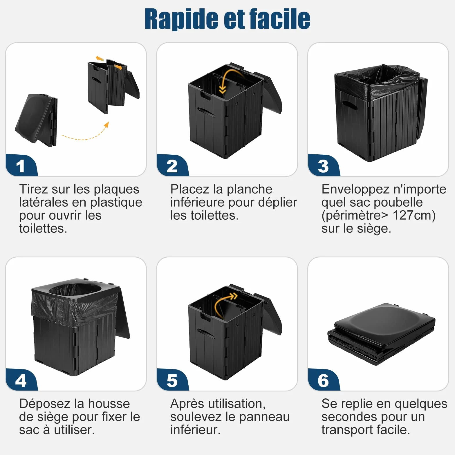 WADEO Toilettes de Camping Portables Pliables pour Adultes avec Urinateur Noir