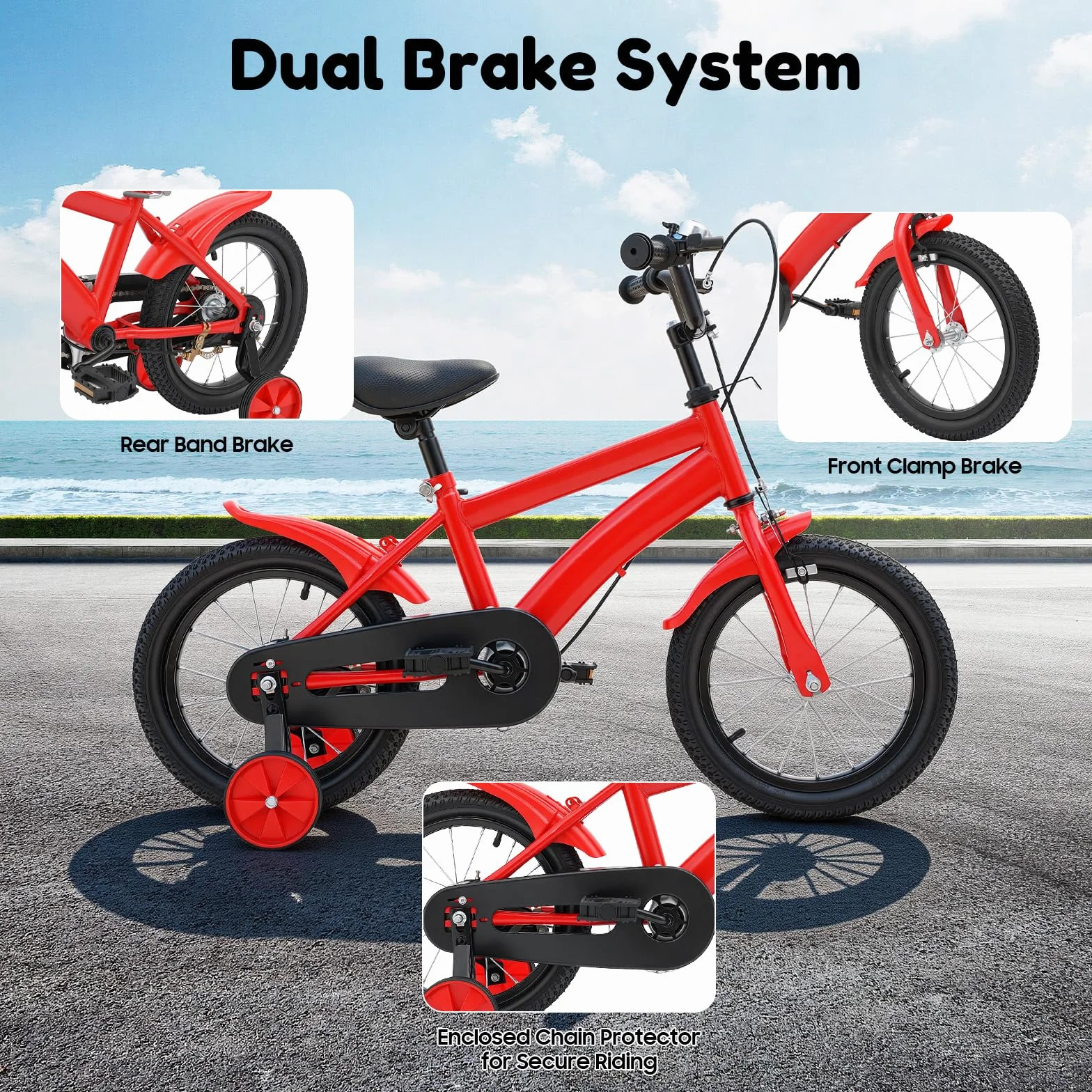 Vélo enfant 14 pouces roues stabilisatrices double freinage selle réglable