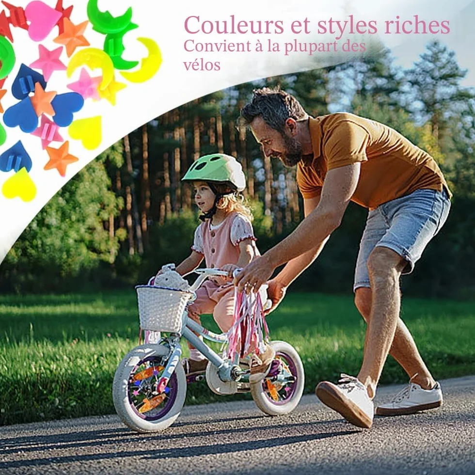 Accessoires de Vélo pour Filles: 2 Paires de Tassels et 36 Perles de Rayons, Rubans à Pompons Colorés Banderoles de Guidon